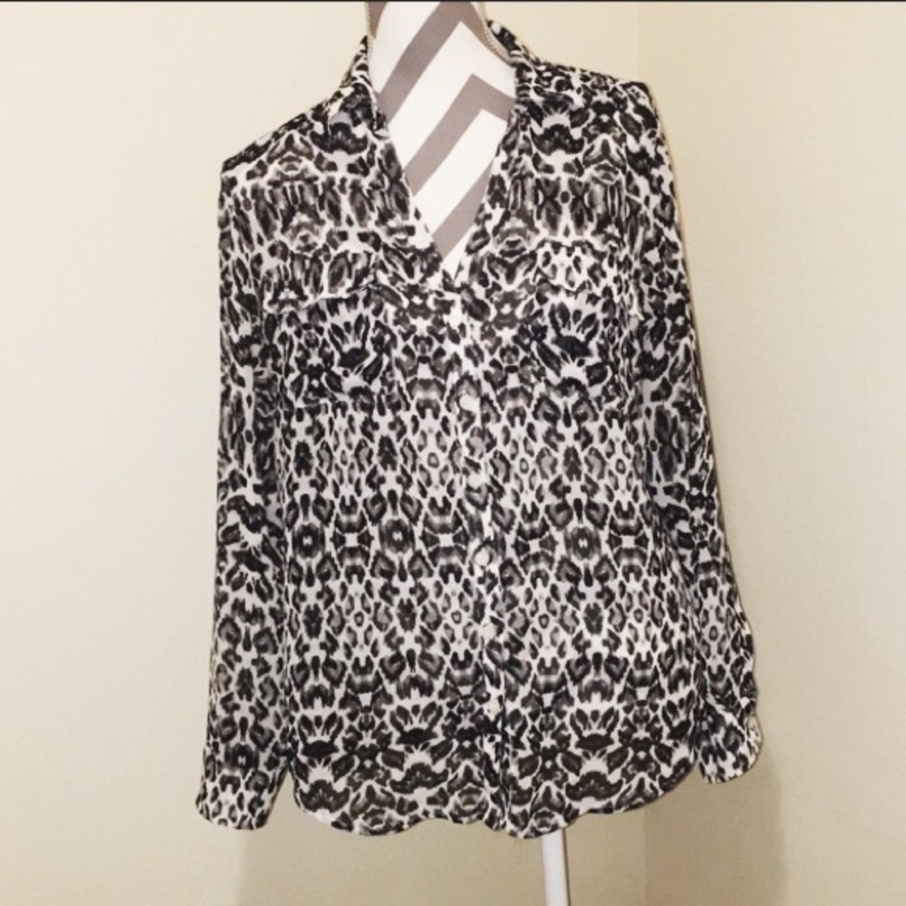 NY & Co Black and White Leopard Blouse - Picture 1 of 5